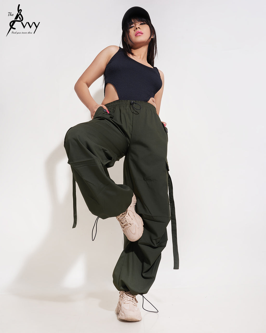 Street 90S Lydia Drawstring Waist Parachute Cargo Pants