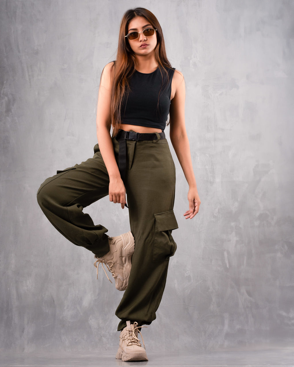 PETITE High Waist Flap Pocket Cargo With Belt