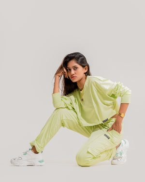 Elsie Neon Green Flap Pocket Sweat pant and crop top