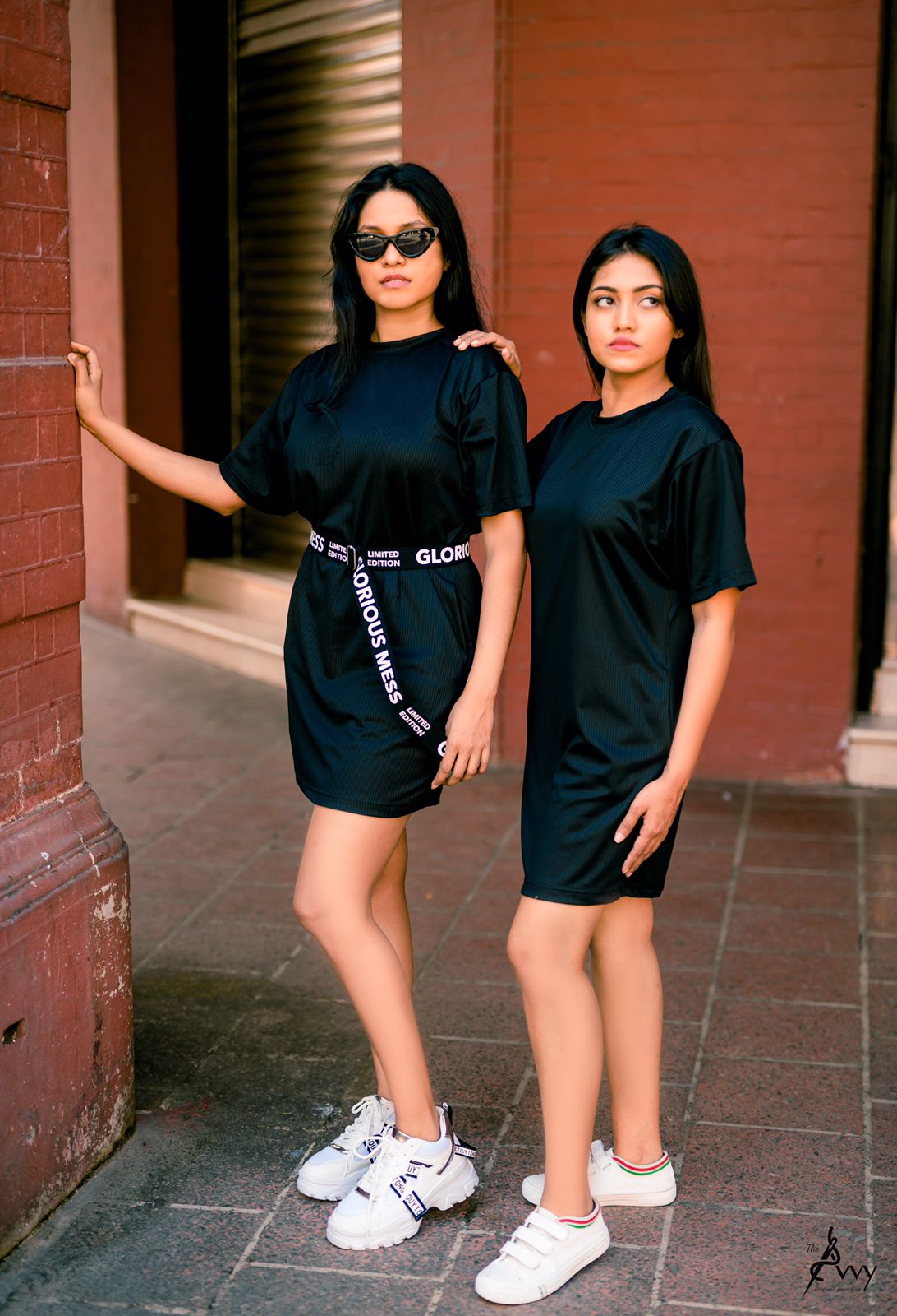 Black Rib Drop Shoulder Belt Tee Dress