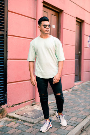 Turquoise Drop Shoulder Solid Tee - Unisex